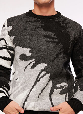 Fabrika Bisiklet Yaka Relaxed Jakarlı Siyah Erkek Kazak F3WM-KZK150