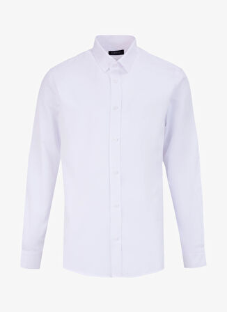 Fabrika Slim Fit Gömlek Yaka Armürlü Beyaz Erkek Gömlek MAYDOS 302