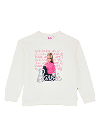 Barbie Baskılı Kadın Ekru Sweatshırt BRB4WG-SWT6016