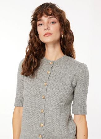 Fabrika Gri Kadın Bisiklet Yaka Basic Fit Armürlü Hırka F3WL-HRK4