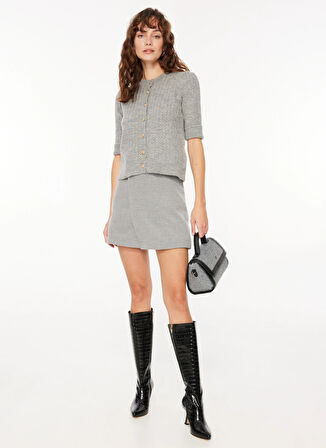 Fabrika Gri Kadın Bisiklet Yaka Basic Fit Armürlü Hırka F3WL-HRK4