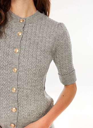 Fabrika Gri Kadın Bisiklet Yaka Basic Fit Armürlü Hırka F3WL-HRK4