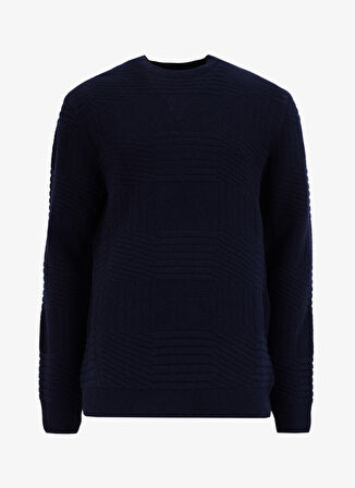 Fabrika Bisiklet Yaka Basic Jakarlı Lacivert Erkek Kazak F4WM-KZK 2749