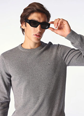 Gri Melanj Erkek Bisiklet Yaka Yün Karışımlı Kazak F4WM-KZK 2524