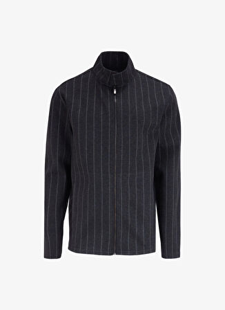 Antrasit Melanj Erkek Dik Yaka Basic Çizgili Sweatshirt F4WM-SWT 2108