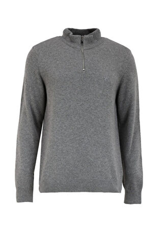 Gri Melanj Erkek Bato Yaka Yün Karışımlı Kazak F4WM-KZK 2560