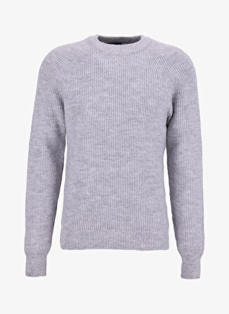 Fabrika Bisiklet Yaka Relaxed Düz Gri Melanj Erkek Kazak F4WM-KZK 2598