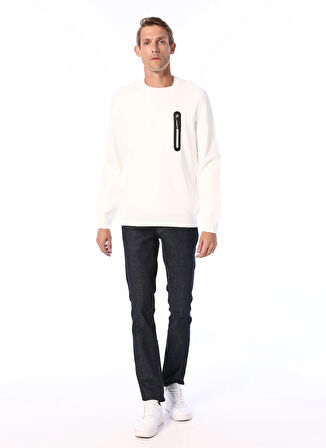 Fabrika Bisiklet Yaka Basic Düz Kırık Beyaz Erkek Kazak F4WM-KZK 2710