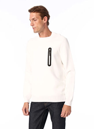 Fabrika Bisiklet Yaka Basic Düz Kırık Beyaz Erkek Kazak F4WM-KZK 2710