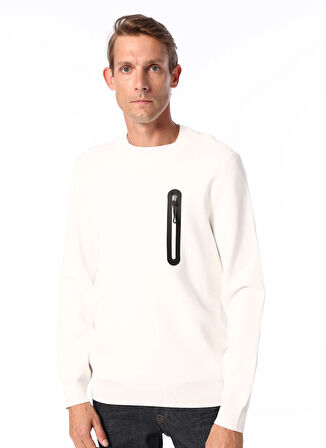 Fabrika Bisiklet Yaka Basic Düz Kırık Beyaz Erkek Kazak F4WM-KZK 2710