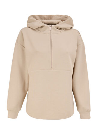 Fabrika Kapüşon Yaka Düz Açık Bej Kadın Sweatshırt F4WL-SWT0572