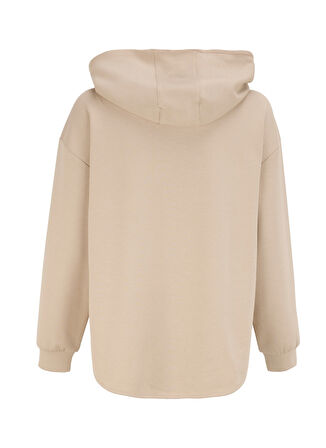 Fabrika Kapüşon Yaka Düz Açık Bej Kadın Sweatshırt F4WL-SWT0572