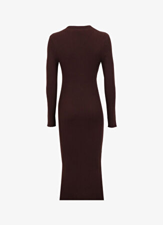 Basic Fitilli Kahve Kadın Midi Elbise F4WL-ELB0363