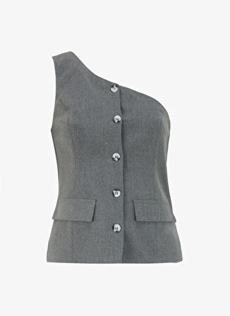 Fabrika Tek Omuz Yaka Düz Gri Kadın Bluz F4WL-BLZ0288