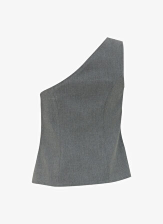 Fabrika Tek Omuz Yaka Düz Gri Kadın Bluz F4WL-BLZ0288