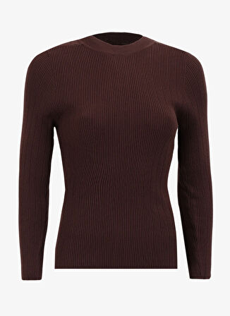 Fabrika Yarım Balıkçı Yaka Basic Fitilli Kahve Kazak Kadın F4WL-KZK0348