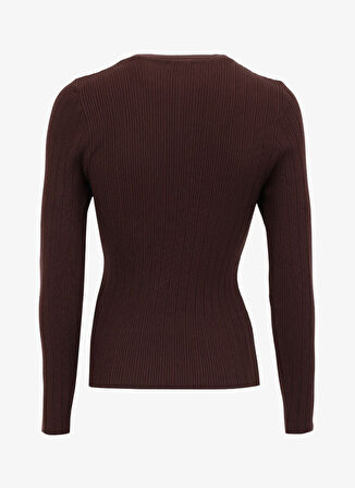 Fabrika Yarım Balıkçı Yaka Basic Fitilli Kahve Kazak Kadın F4WL-KZK0348