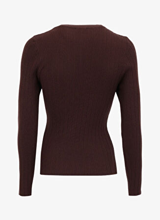 Fabrika Yarım Balıkçı Yaka Basic Fitilli Kahve Kazak Kadın F4WL-KZK0348