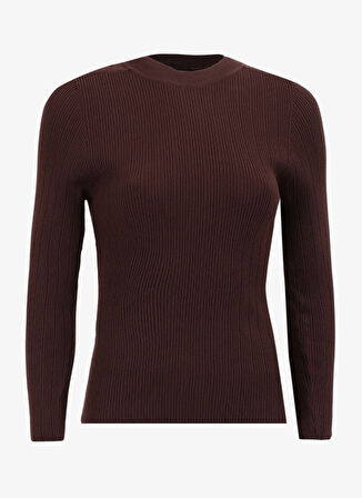 Fabrika Yarım Balıkçı Yaka Basic Fitilli Kahve Kazak Kadın F4WL-KZK0348