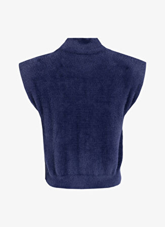 Fabrika Dik Yaka Crop Düz Lacivert Kazak Kadın F4WL-KZK0391