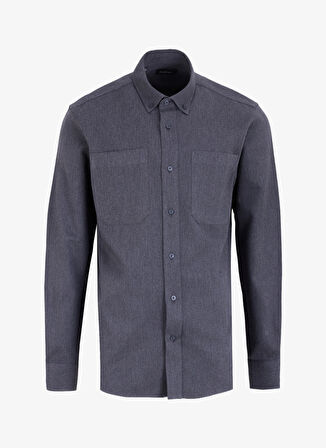 Fabrika Basic Düğmeli Yaka Düz Antrasit Erkek Gömlek F4WM-GML 2607