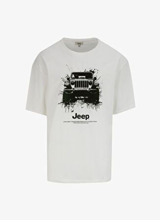 Jeep Bisiklet Yaka Baskılı Ekru Erkek T-Shirt J4WM-TST7248