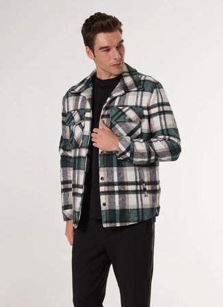 Koyu Yeşil Erkek Relaxed Ekose Mont J4WM-GML7267