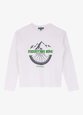 Beyaz Erkek Çocuk  Bisiklet Yaka Relaxed Fit Baskılı Uzun Kollu T-Shirt D4WB-TST3057