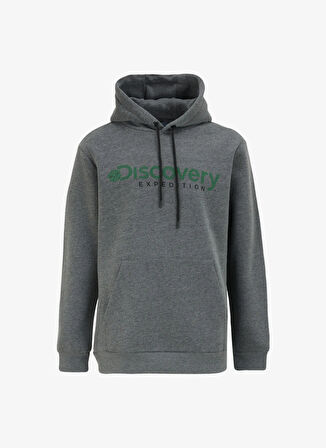 Antrasit Melanj Erkek Kapüşon Yaka Baskılı Sweatshirt D4WM-SWT3223