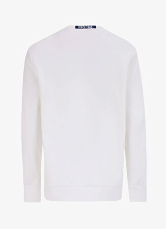 Kırık Beyaz Erkek Bisiklet Yaka Relaxed Fit Baskılı Sweatshirt D4WM-SWT3253