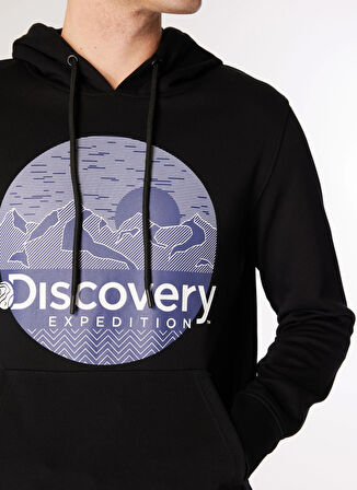 Siyah Erkek Kapüşon Yaka Relaxed Fit Baskılı Sweatshirt D4WM-SWT3257