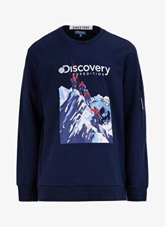 Lacivert Erkek Bisiklet Yaka Relaxed Fit Baskılı Sweatshirt D4WM-SWT3253