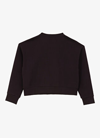 Siyah Kadın Bisiklet Yaka Crop Baskılı Sweatshirt D4WL-SWT3010