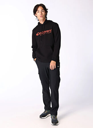 Siyah Erkek Kapüşon Yaka Relaxed Fit Baskılı Sweatshirt D4WM-SWT3223