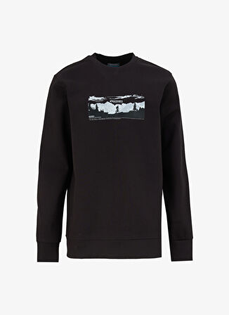 Siyah Erkek Bisiklet Yaka Relaxed Fit Baskılı Sweatshirt D4WM-SWT3224
