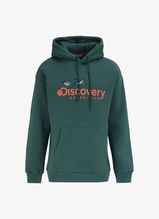 Koyu Yeşil Erkek Kapüşon Yaka Loose Fit Nakışlı Sweatshirt D4WM-SWT3248