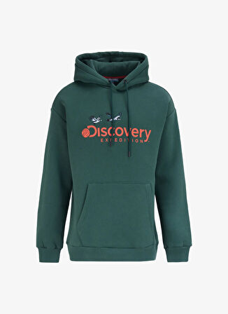 Koyu Yeşil Erkek Kapüşon Yaka Loose Fit Nakışlı Sweatshirt D4WM-SWT3248