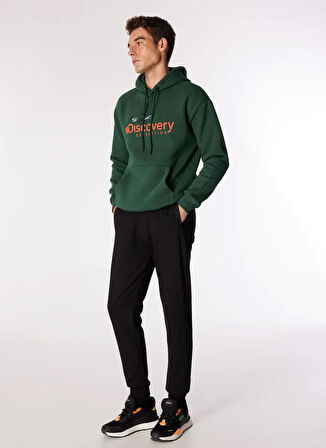 Koyu Yeşil Erkek Kapüşon Yaka Loose Fit Nakışlı Sweatshirt D4WM-SWT3248