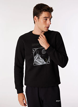 Siyah Erkek Bisiklet Yaka Relaxed Fit Baskılı Sweatshirt D4WM-SWT3270
