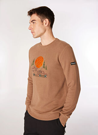 Açık Kahve Erkek Bisiklet Yaka Relaxed Fit Nakışlı Sweatshirt D4WM-SWT3332