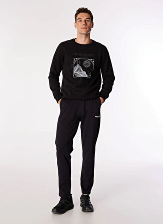 Siyah Erkek Bisiklet Yaka Relaxed Fit Baskılı Sweatshirt D4WM-SWT3270