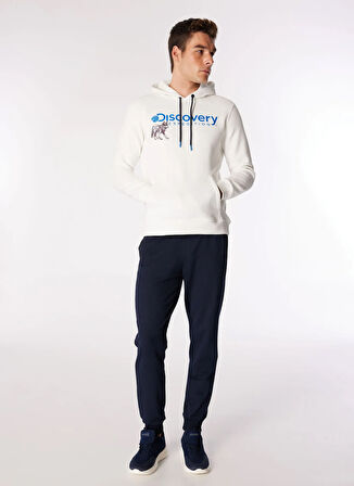 Kırık Beyaz Erkek Kapüşon Yaka Relaxed Fit Baskılı Sweatshirt D4WM-SWT3261