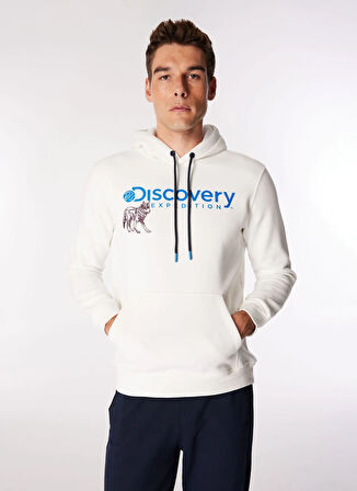 Kırık Beyaz Erkek Kapüşon Yaka Relaxed Fit Baskılı Sweatshirt D4WM-SWT3261