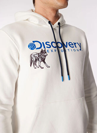 Kırık Beyaz Erkek Kapüşon Yaka Relaxed Fit Baskılı Sweatshirt D4WM-SWT3261