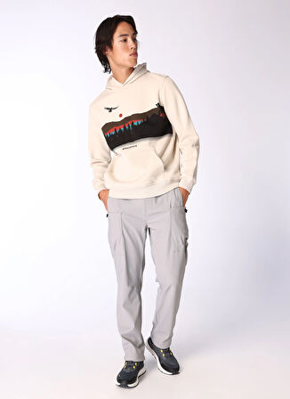 Bej Erkek Kapüşon Yaka Relaxed Fit Baskılı Sweatshirt D4WM-SWT3326