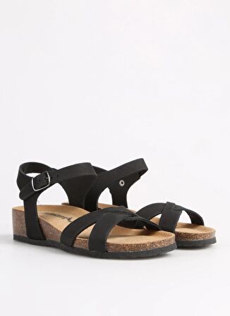 Più Natura Siyah Kadın Deri Sandalet 12 FREGENE