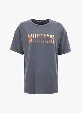 Mustang Bisiklet Yaka Düz Antrasit Kadın T-Shirt M4WL-TST-1943