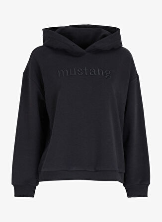 Mustang Siyah Kadın Kapüşon Yaka Normal Nakışlı Sweatshirt M4WL-SWT-1974