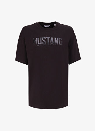 Mustang Bisiklet Yaka Baskılı Siyah Kadın T-Shirt M4WL-TST-1098