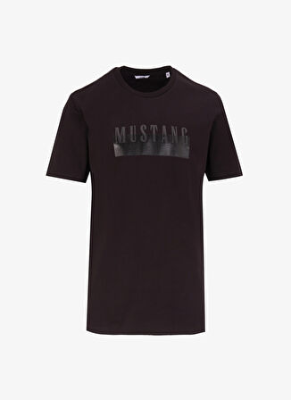 Mustang Bisiklet Yaka Baskılı Siyah Erkek T-Shirt M4WM-TST-1563